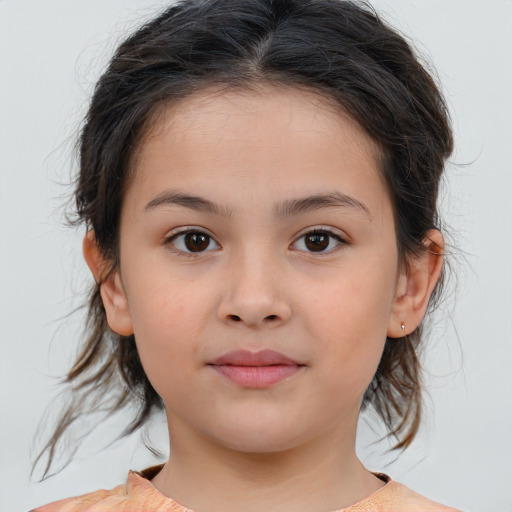 Neutral white child female with medium  brown hair and brown eyes