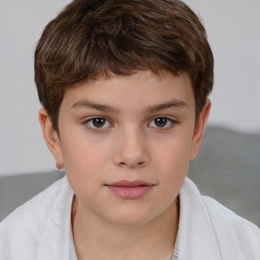 Neutral white child male with short  brown hair and brown eyes