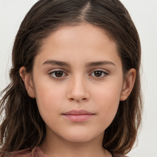 Neutral white child female with long  brown hair and brown eyes