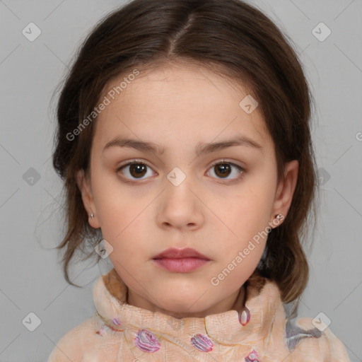 Neutral white child female with medium  brown hair and brown eyes