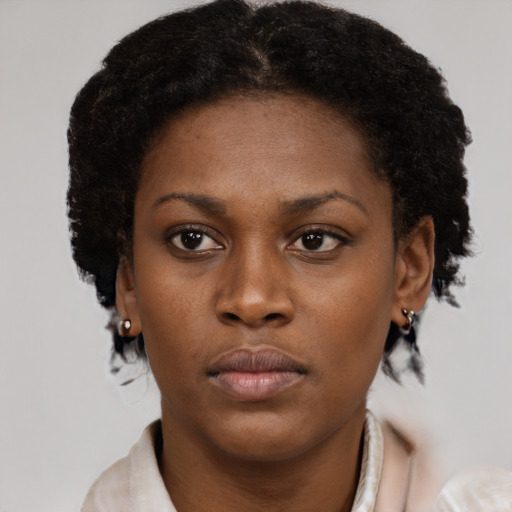 Neutral black young-adult female with short  brown hair and brown eyes