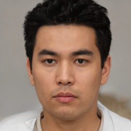 Neutral asian young-adult male with short  black hair and brown eyes