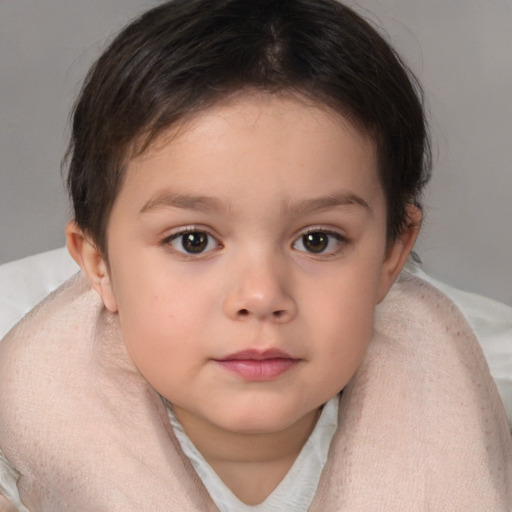 Neutral white child female with medium  brown hair and brown eyes