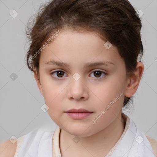 Neutral white child female with short  brown hair and brown eyes