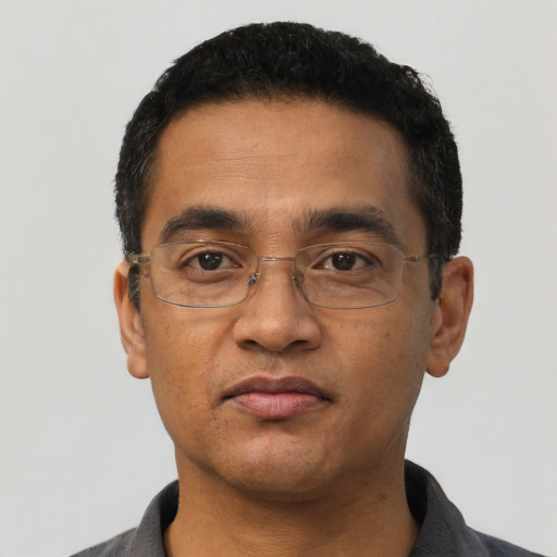 Neutral latino adult male with short  black hair and brown eyes