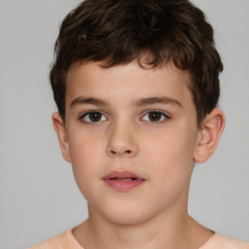 Neutral white child male with short  brown hair and brown eyes