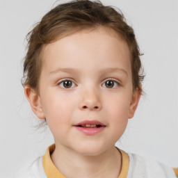 Neutral white child female with short  brown hair and brown eyes