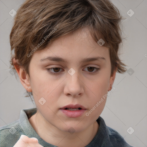 Neutral white child female with short  brown hair and brown eyes