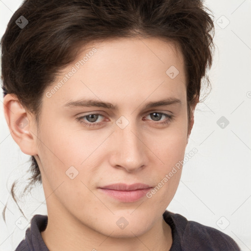 Joyful white young-adult male with medium  brown hair and brown eyes