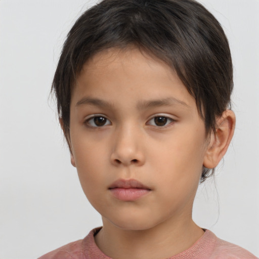 Neutral asian child female with short  brown hair and brown eyes