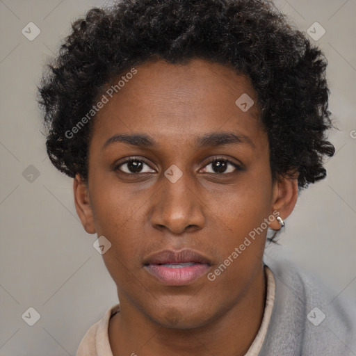 Neutral black young-adult female with short  brown hair and brown eyes