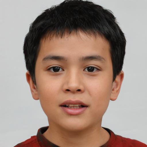 Neutral asian child male with short  brown hair and brown eyes