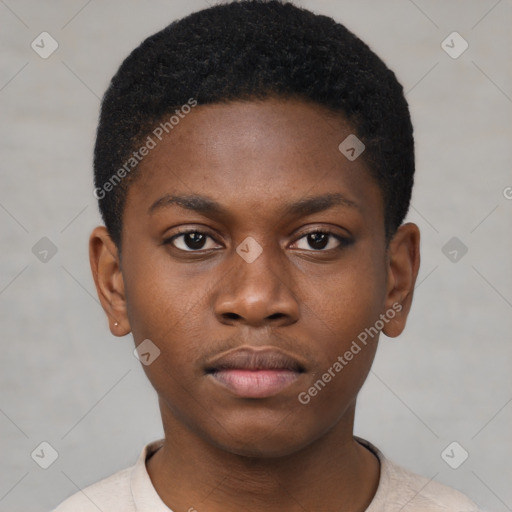 Neutral black young-adult male with short  brown hair and brown eyes