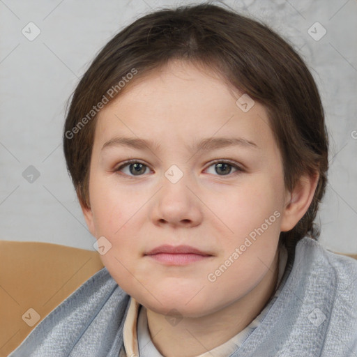 Neutral white child female with short  brown hair and brown eyes