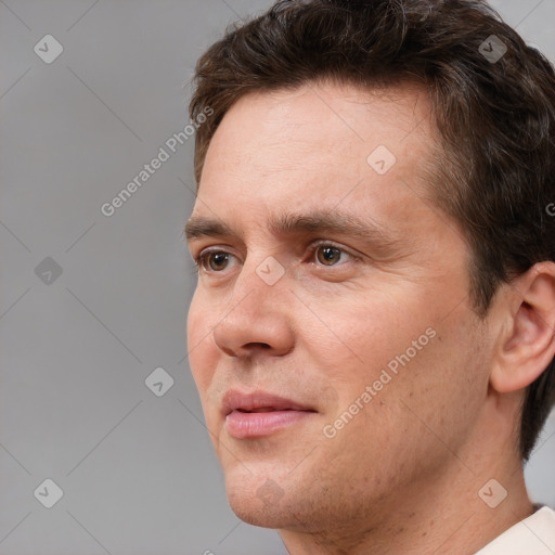 Neutral white adult male with short  brown hair and brown eyes