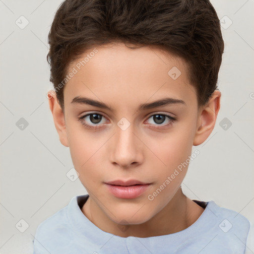 Neutral white child female with short  brown hair and brown eyes