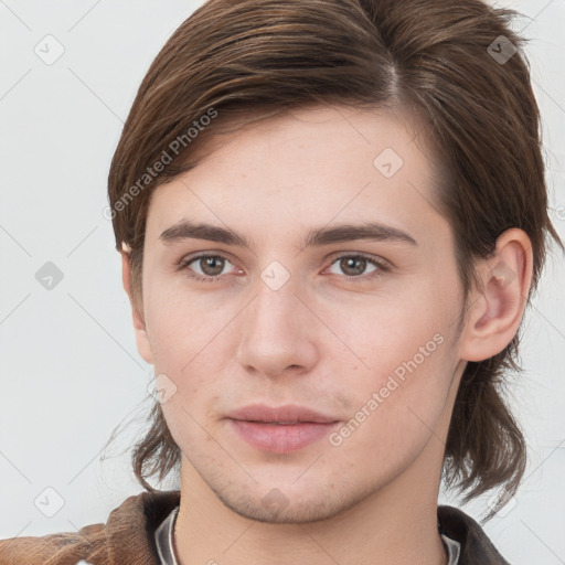 Neutral white young-adult male with medium  brown hair and brown eyes