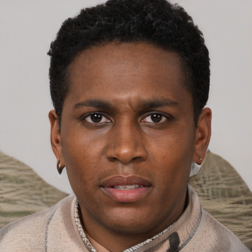 Neutral latino young-adult male with short  brown hair and brown eyes