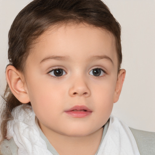 Neutral white child female with medium  brown hair and brown eyes