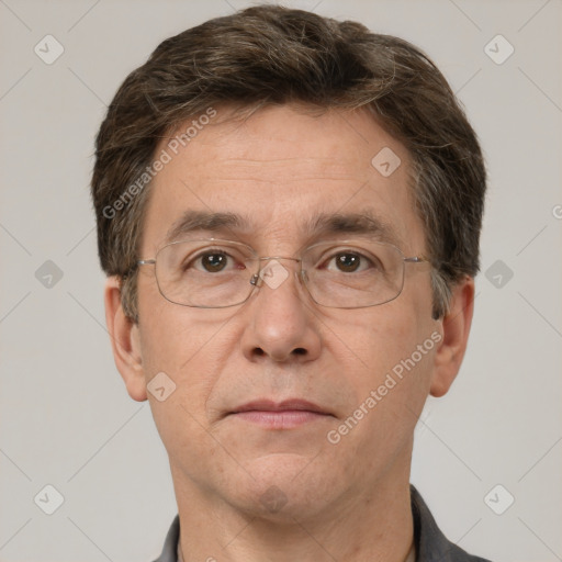 Neutral white adult male with short  brown hair and brown eyes