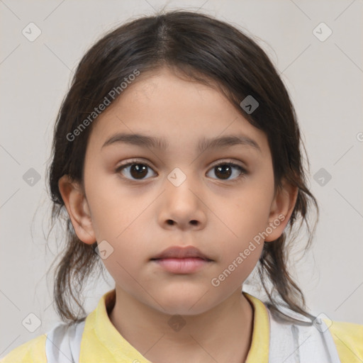 Neutral white child female with medium  brown hair and brown eyes