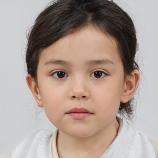 Neutral white child female with medium  brown hair and brown eyes