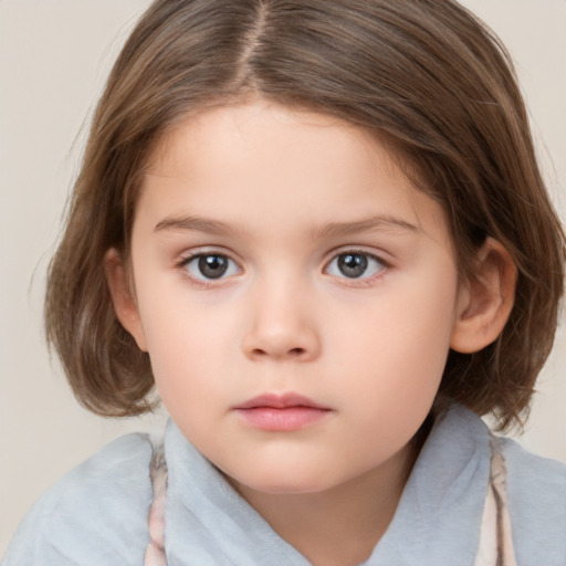 Neutral white child female with medium  brown hair and brown eyes