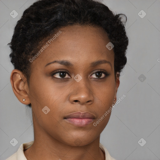 Neutral black young-adult female with short  brown hair and brown eyes