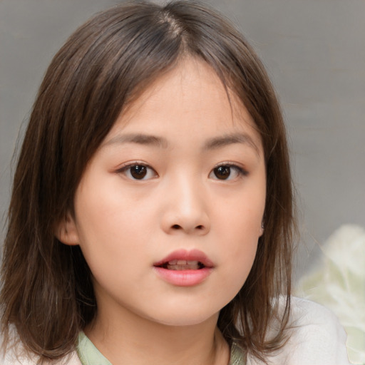 Neutral white child female with medium  brown hair and brown eyes