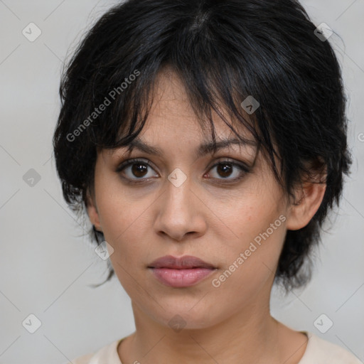 Neutral white adult female with medium  brown hair and brown eyes