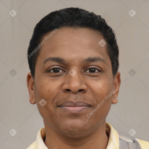 Neutral latino adult male with short  brown hair and brown eyes