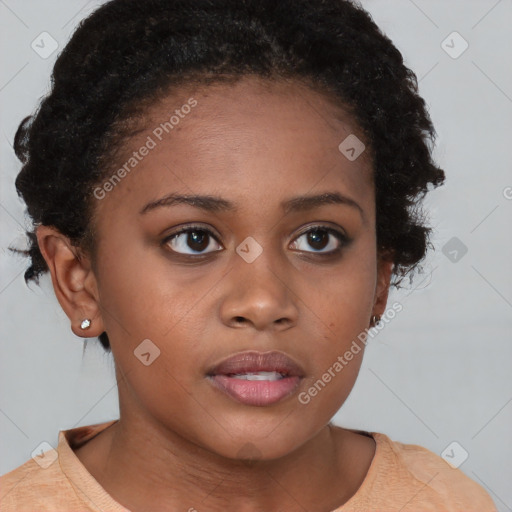 Neutral black young-adult female with short  brown hair and brown eyes