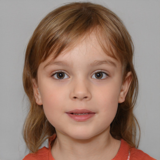 Neutral white child female with medium  brown hair and grey eyes