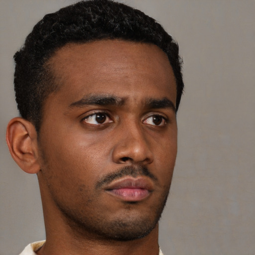 Neutral black young-adult male with short  brown hair and brown eyes
