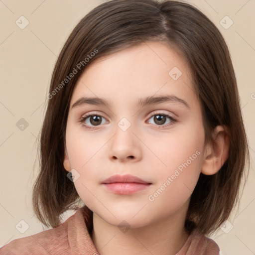 Neutral white child female with medium  brown hair and brown eyes