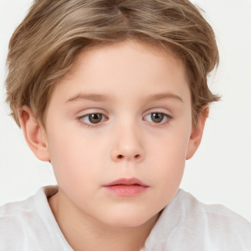 Neutral white child female with short  brown hair and brown eyes