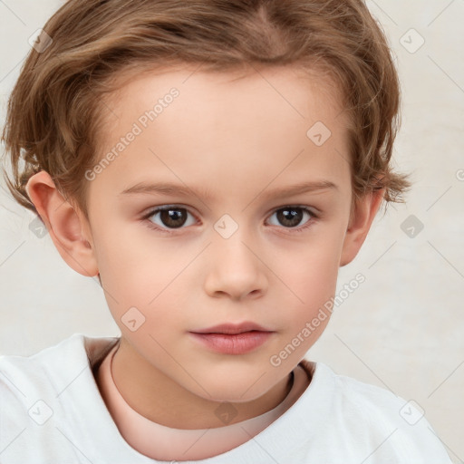 Neutral white child female with short  brown hair and brown eyes