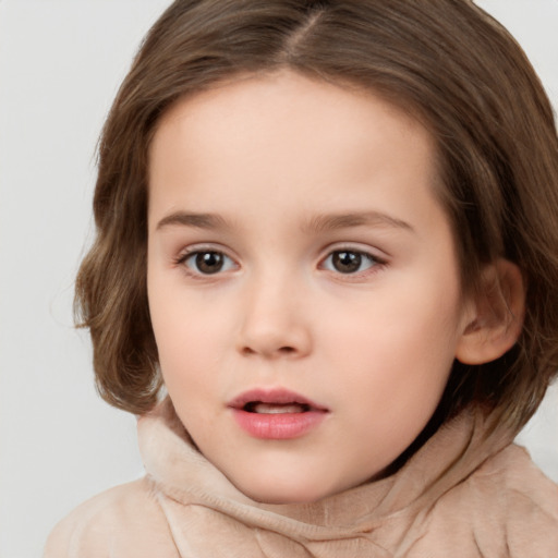 Neutral white child female with medium  brown hair and brown eyes