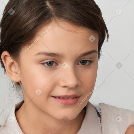 Joyful white child female with short  brown hair and brown eyes