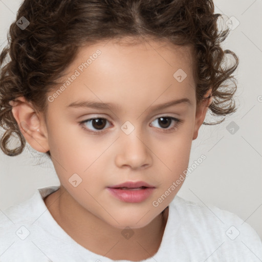 Neutral white child female with short  brown hair and brown eyes