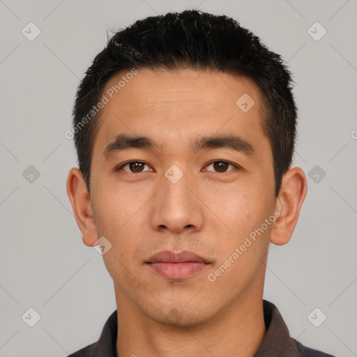 Neutral asian young-adult male with short  black hair and brown eyes