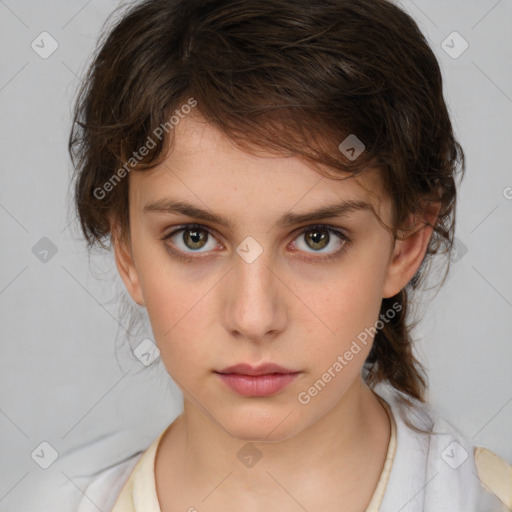 Neutral white child female with medium  brown hair and brown eyes