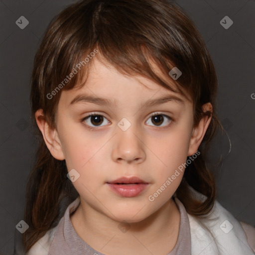 Neutral white child female with medium  brown hair and brown eyes