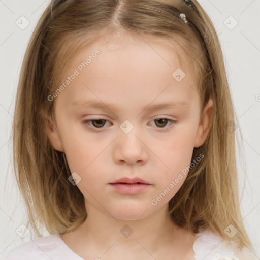 Neutral white child female with medium  brown hair and brown eyes