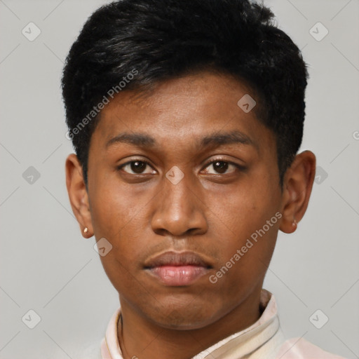 Neutral asian young-adult male with short  black hair and brown eyes