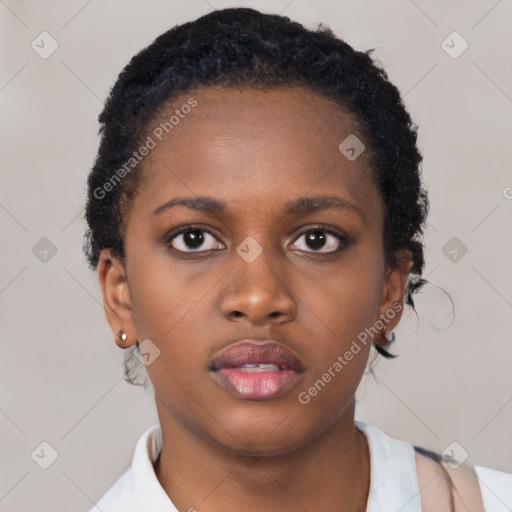 Neutral black young-adult female with short  brown hair and brown eyes