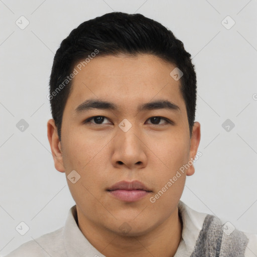 Neutral asian young-adult male with short  black hair and brown eyes