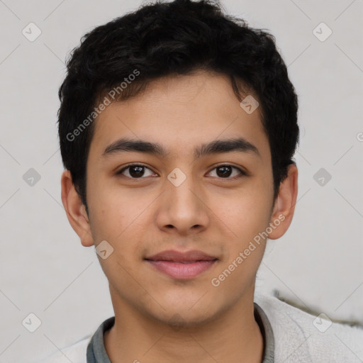 Neutral asian young-adult male with short  brown hair and brown eyes