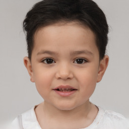 Joyful white child female with short  brown hair and brown eyes