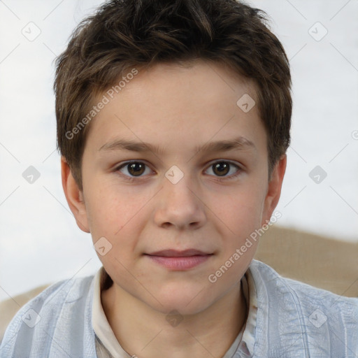 Joyful white child male with short  brown hair and brown eyes